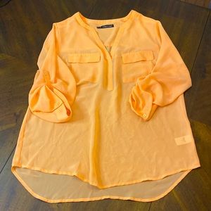 Maurice +0 tangerine sheer blouse size plus 0
